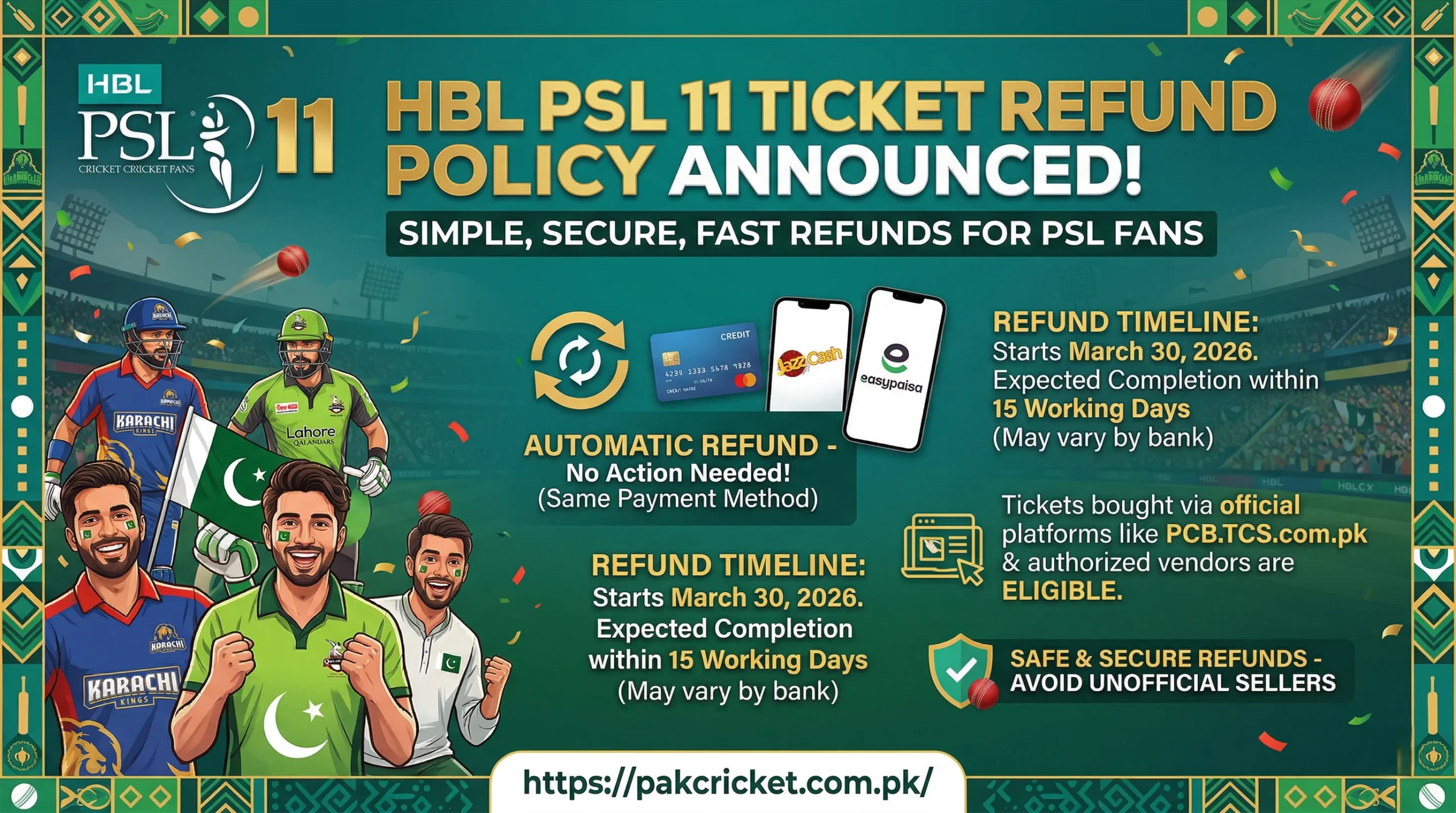 Ticket Refund Policy For HBL PSL 11